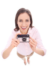 Poster - Woman using vintage camera