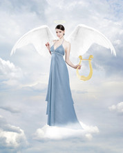 Angel With Lyre On The Cloud