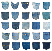 Collection Of Different Jeans Pocket Isolated On White.