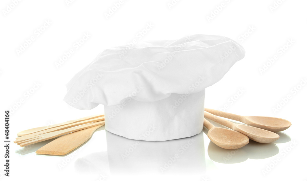 Chef's hat with spoons isolated on white