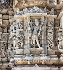 Ancient Sun Temple in Ranakpur. Jain Temple Carving.