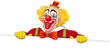 Clown sorridente con cartello bianco