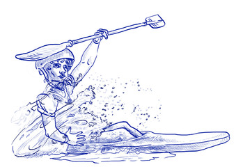 Sticker - champion in canoeing - hand drawing