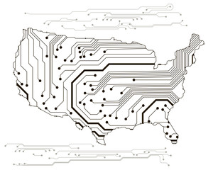Poster - map of the USA in circuit style