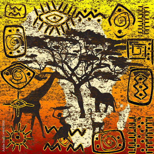 Tapeta ścienna na wymiar African symbols set