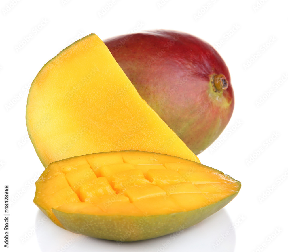 Ripe appetizing mango isolated on white