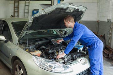 Poster - Mechanic examining car engine