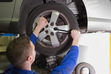 Poster - Mechanic fixing car tire