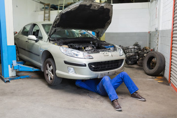 Poster - Male mechanic working under car