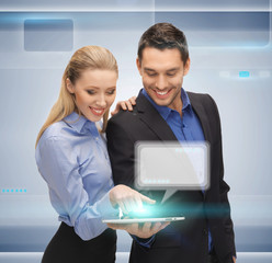 Poster - man and woman with tablet pc