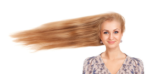 Woman with long blowing hair