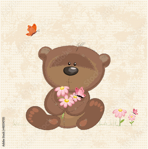 Obraz w ramie Cute bear with flowers