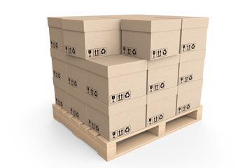Aufkleber - Logistics concept. Cardboard boxes on wooden palette