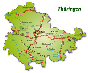 Wall Mural - Landkarte von Thüringen mit Autobahnnetz