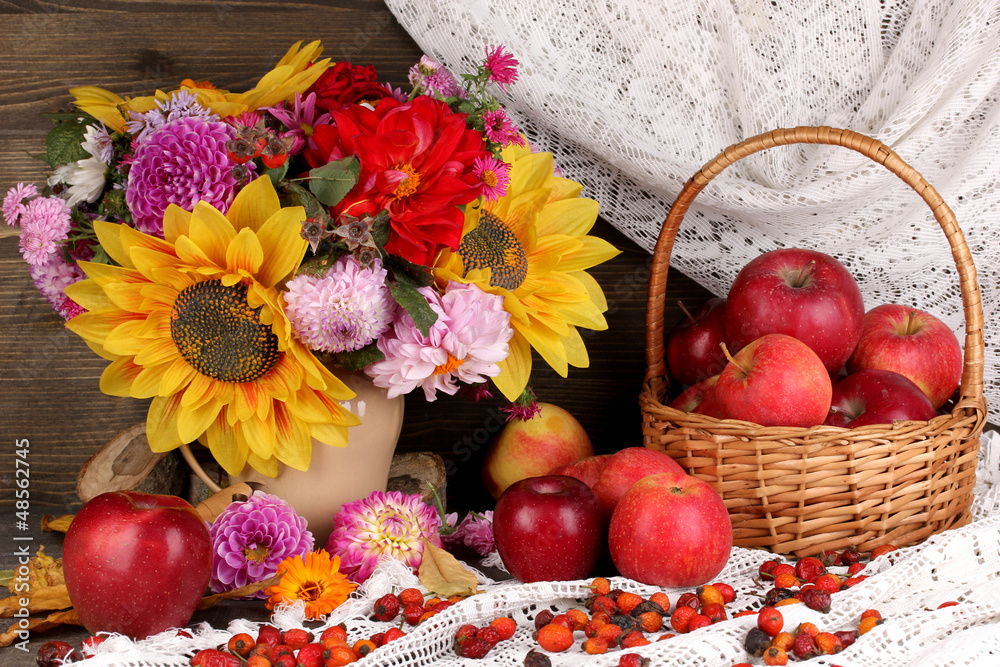 Colorful autumn still life with apples