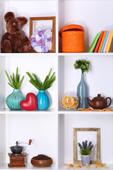 Wall Mural - Beautiful white shelves with different home related objects