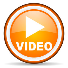 Aufkleber - video orange glossy icon on white background