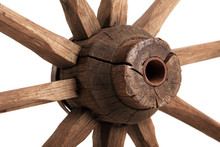 Old Wooden Wheel On The White Background