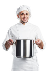 Wall Mural - positive chef with pan pot isolated