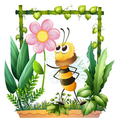 Sticker - A bee holding a pink flower