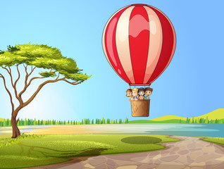 Wall Mural - Kids in a air balloon