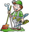 A happy Gardener standing with his garden tool
