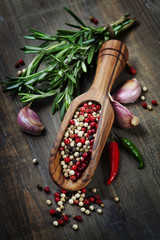Wall Mural - spices on a wooden board