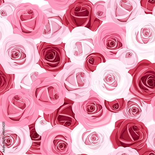 Seamless background with colored roses. Vector illustration. - 48656251