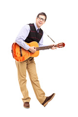 Sticker - Full length portrait of a young male playing a guitar