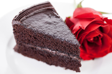 Wall Mural - Chocolate Cake Slice with Red Rose
