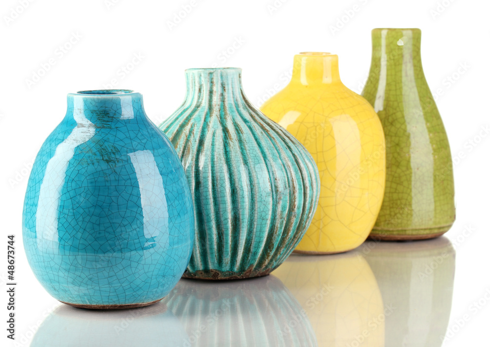 Decorative ceramic vases isolated on white