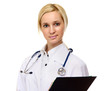 © lenets_tan - A female doctor with a folder , isolated on white background