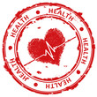 Red grunge stamp with heart and ecg