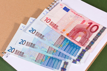 euro money in notebook