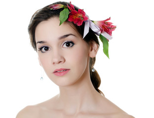 Portrait of girl with flowers