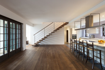 Beautiful modern loft, view of the kitchen