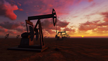 Oil Field At  Sunset