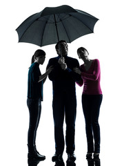 Wall Mural - family father mother daughter under umbrella  danger afraid  si