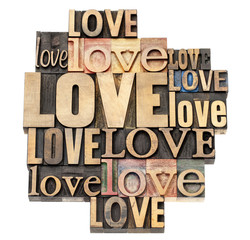 love word in wood type