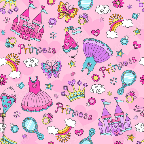 Fototapeta dla dzieci Princess Fairy Tale Tiara Seamless Pattern Vector Design