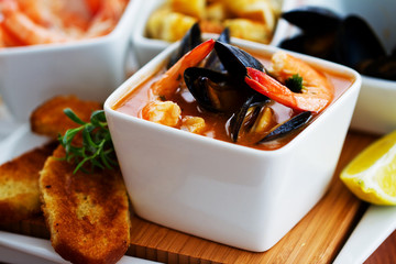 Mediterranean fish soup with mussels and shrimp