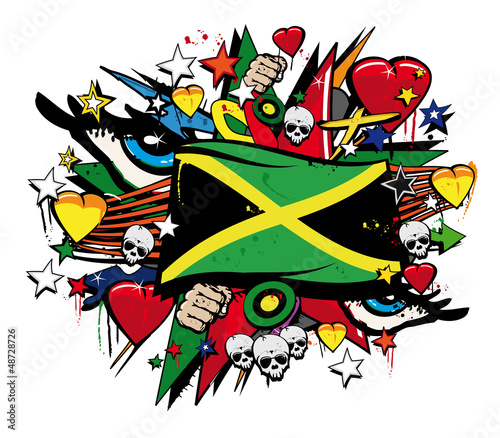 Naklejka ścienna Jamaica flag jamaican graffiti flag street art illustration