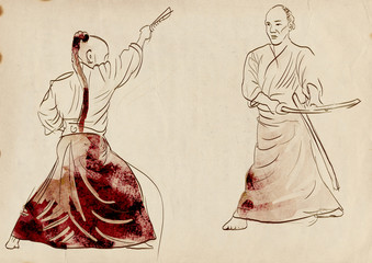 Canvas Print - Aikido, Japanese martial art. (Original, hand drawing.)