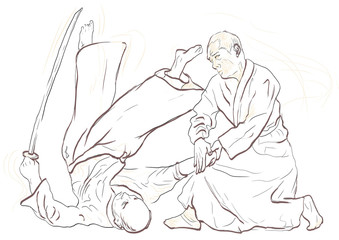 Canvas Print - Aikido, Japanese martial art. (Original, hand drawing.)