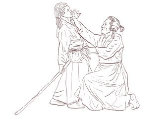 Sticker - Aikido, Japanese martial art. (Original, hand drawing.)