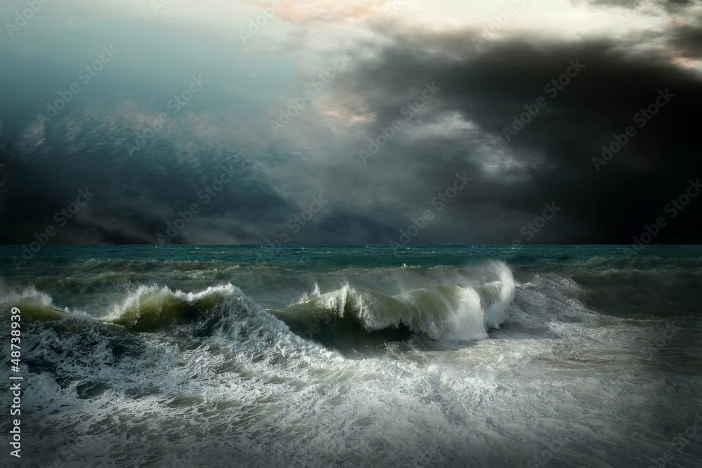 View of storm seascape - obrazy, fototapety, plakaty 