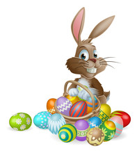 Easter Bunny Rabbit With Easter Eggs Basket