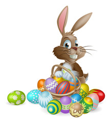 Poster - Easter bunny rabbit with Easter eggs basket