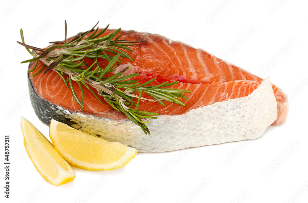 Fresh salmon steak, isolated on white