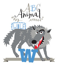 ABC Animals: W Is For Wolf. Vector Graphics